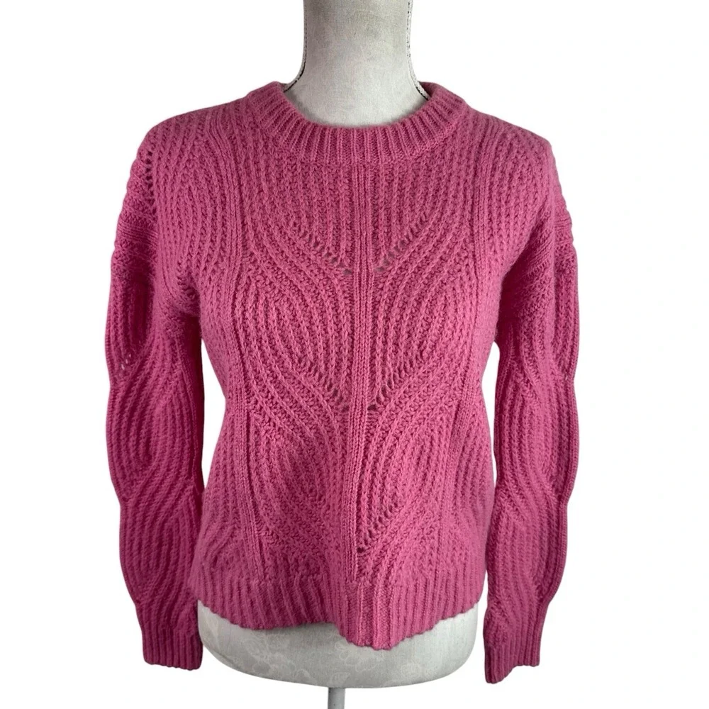 Madewell Women's XS Chunky Crew Alpaca Blend Pullover Sweater Pink EUC - Picture 2 of 12